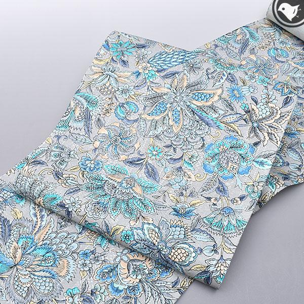 江戸本更紗 老舗 更峰 謹製 唐花更紗文様 本手染 八寸 名古屋帯 正絹