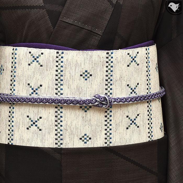 米沢紬 老舗 スワセンイ 謹製 米沢花織 文様 八寸 名古屋帯 日本製 お