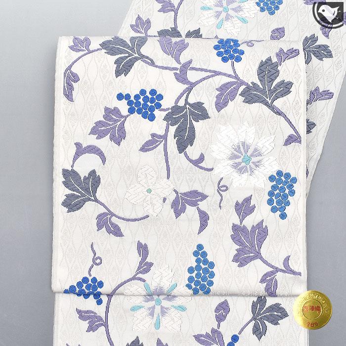 西陣 唐織 老舗 都 謹製 蔦花文様 九寸 名古屋帯 正絹 日本製【帯専門