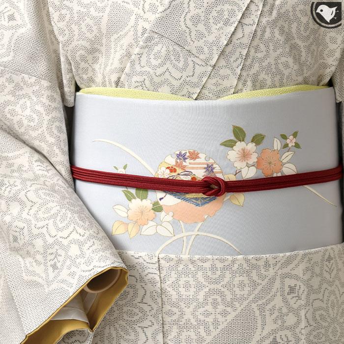 名古屋帯 塩瀬 染め帯 名門 菱健 謹製 雪輪四季花文様 京友禅 九寸