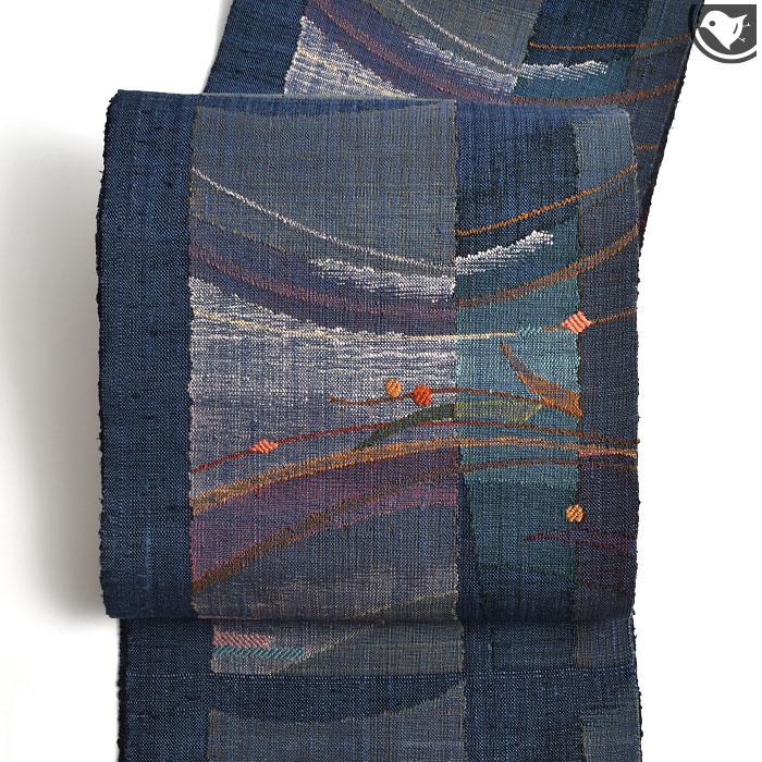 訳あり帯！)西陣織 老舗 渡文 謹製 手織り 真綿紬 八寸 名古屋帯（お