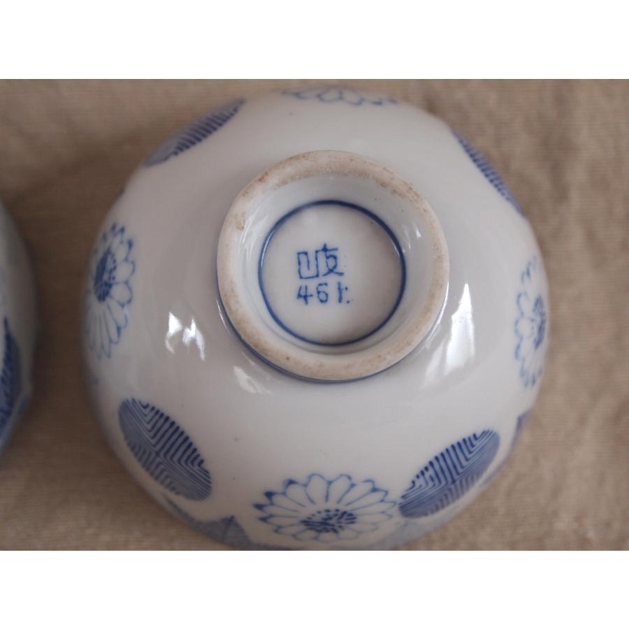 レア珍品 明治 大正時代 461番号入 印版手 染付小服茶碗8cm4客 湯呑