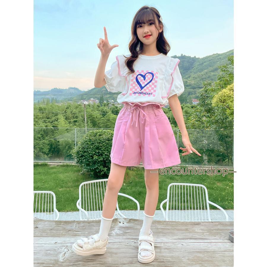 セットアップ 女の子 夏 キュロット ナチュラル キッズ ジーンズ 半