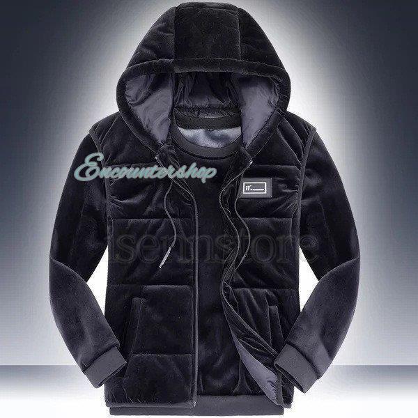 秋 冬 ベロア プルオーバー 上下セット メンズ セットアップ 裏起毛