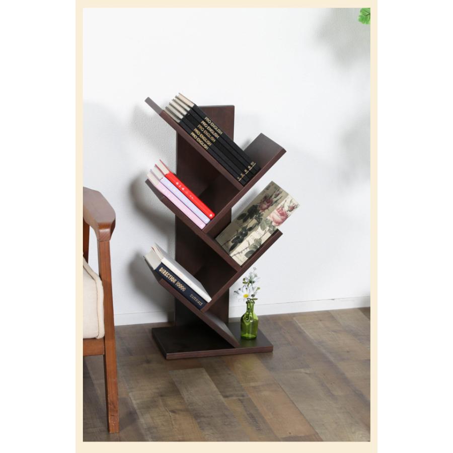 ブックシェルフ 5段 本棚 ブックスタンド ツリー型 高さ74cm 木製 斜め