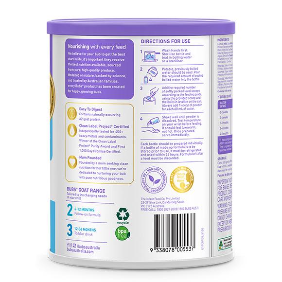 Bubs（バブズ）A2 ヤギミルク・ゴート粉ミルク ステップ1（0〜6カ月