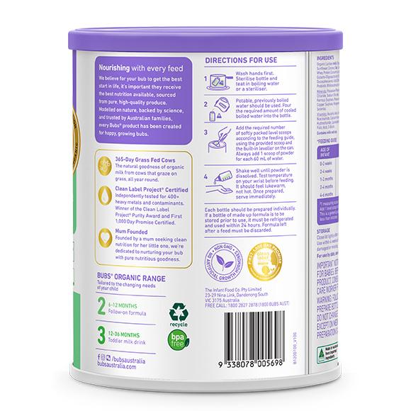 Bubs（バブズ）オーガニック Organic 粉ミルク ステップ1（0〜6カ月