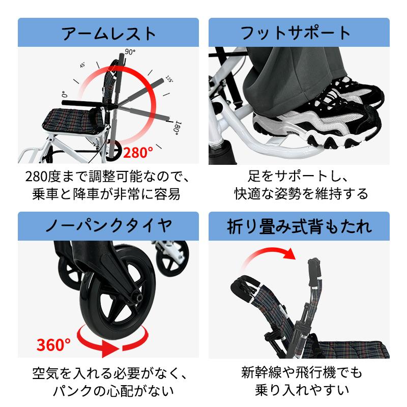 RAKU 車椅子 折り畳み式 ブレーキ付き 軽量 コンパクト 持ち運びやすい