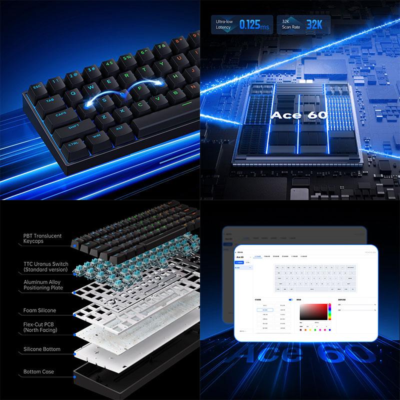 MCHOSE MCHOSE ACE60 Pro 60% 英語配列 有線 8000Hz ラピッドトリガー