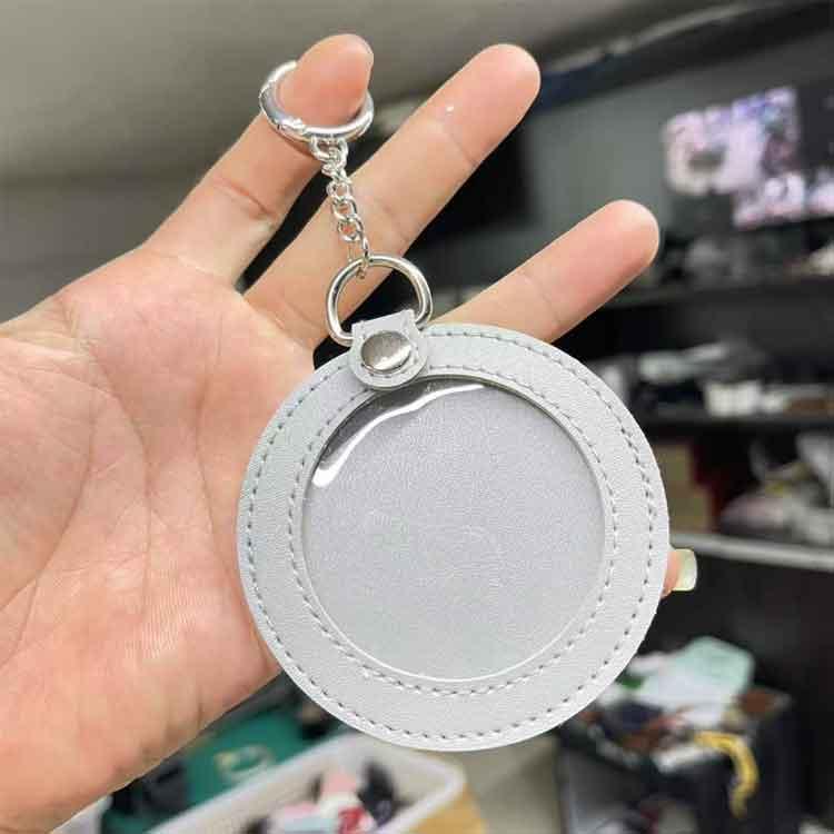 2枚セット 75mm 缶バッジカバー ポーチ 65mm PUレザー キーホルダー