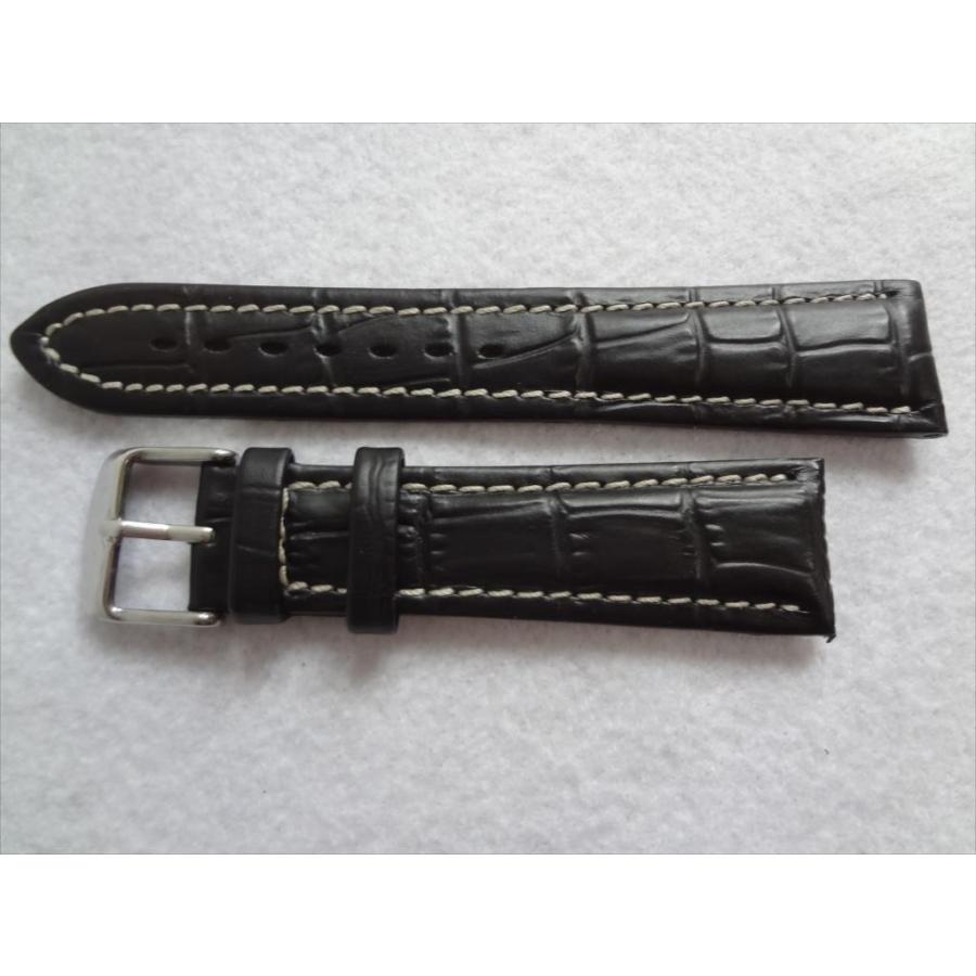 腕時計 レザーベルト ブライトリング用 22mm黒 アリゲーター型押し