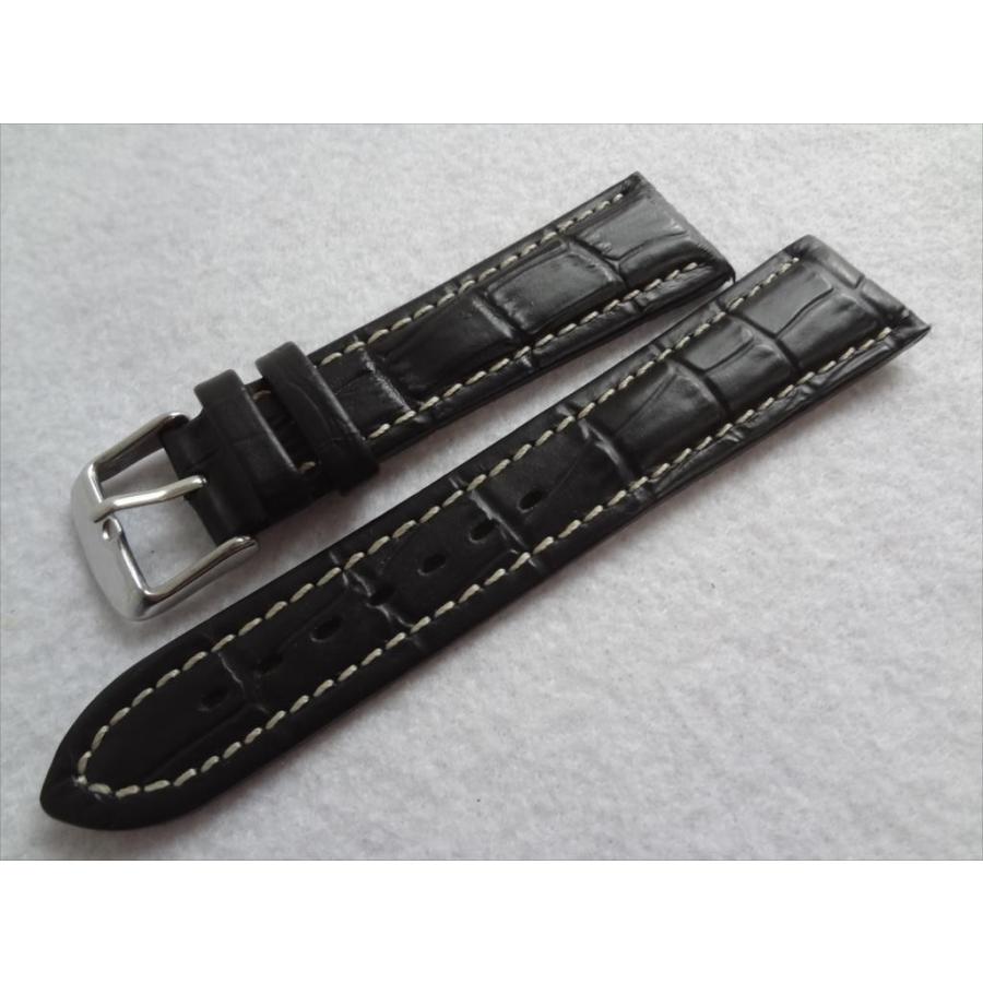 腕時計 レザーベルト ブライトリング用 22mm黒 アリゲーター型押し