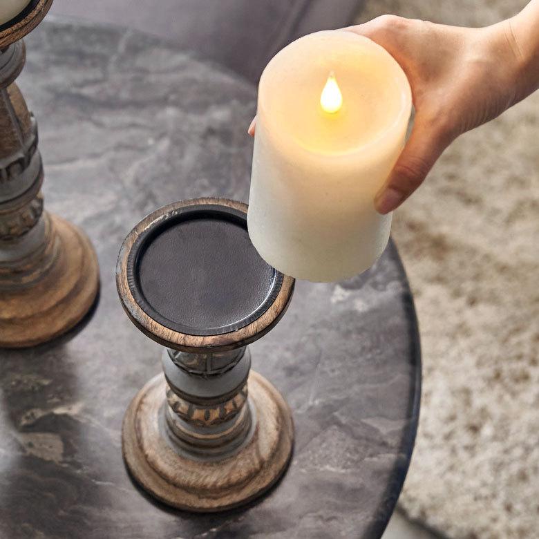 ELEMENTS キャンドルホルダー グレイウォッシュ 木製 ラウンド型 S