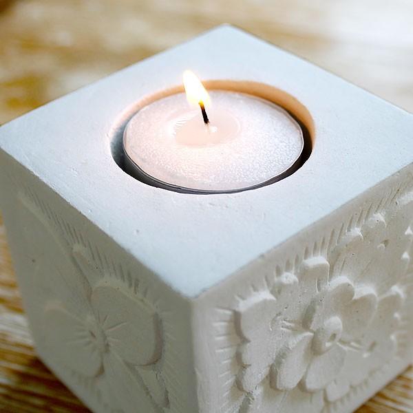 ホワイトセメントの四角いキャンドルホルダー アジア工房 8023