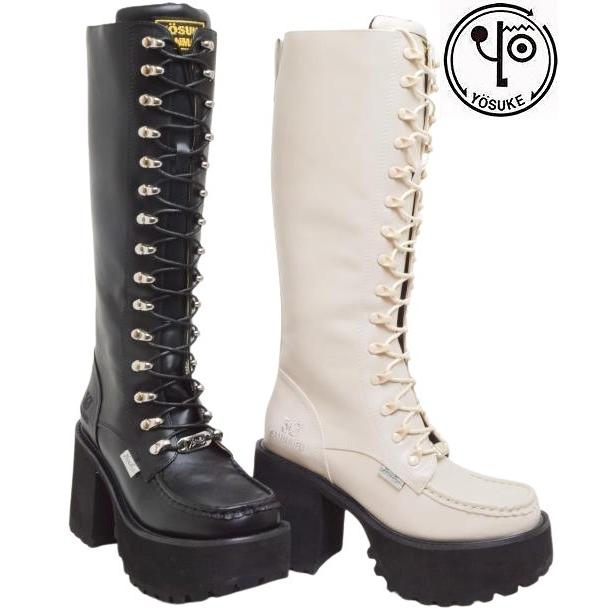 YOSUKE（ヨースケ） 靴 厚底 ロングブーツ 編み上げ ファスナー付