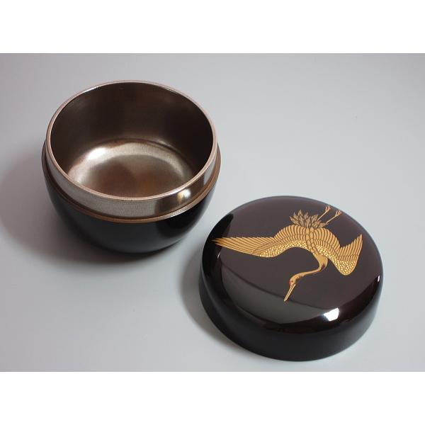 鶴蒔絵黒平棗 淡々斎在判・箱書付 内銀溜塗 鈴木表朔造 共箱 : 茶道具