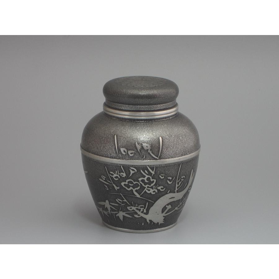 錫 茶心壺／茶入 四君子紋 「乾茂號造」在銘（本体のみ） : 茶道具商