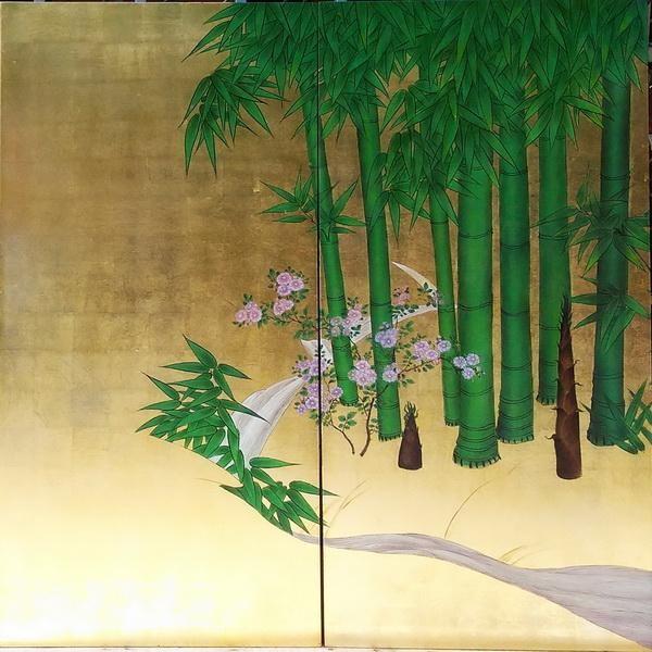 漆絵 狩野探幽の名作_竹虎図 左隻＋右隻 NH122 : 絵画制作専門