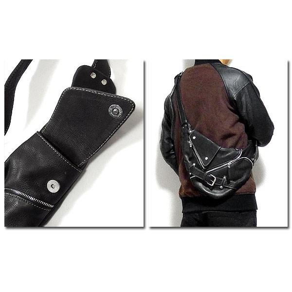 ボディバッグ レザー 本革 メンズ ライダース ワンショルダー 大き目