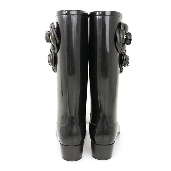 シャネル CHANEL レインブーツ 長ぐつ カメリア ブラック 表記サイズ37