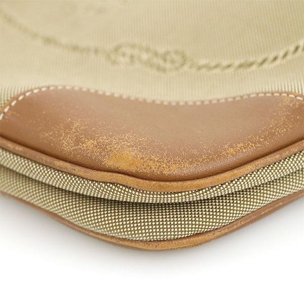 プラダ PRADA ベージュ キャメル キャンバス レザー ロゴジャガード