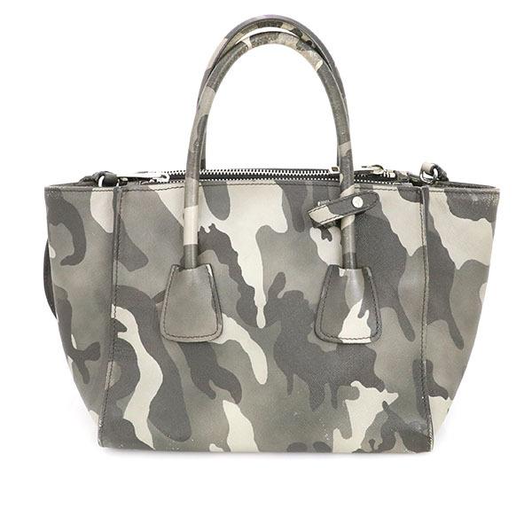プラダ PRADA グレー系 レザー 2wayバッグ 迷彩柄 カモフラ 鞄