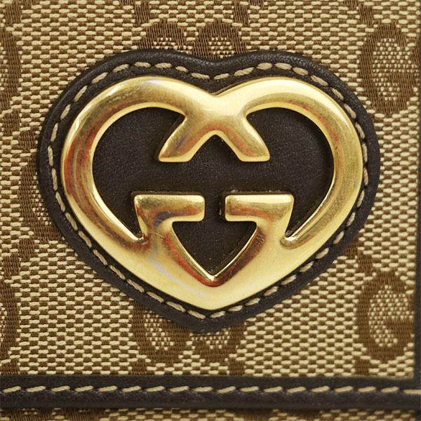グッチ GUCCI ラブリーハート ダークブラウン GGキャンバス 三つ折り