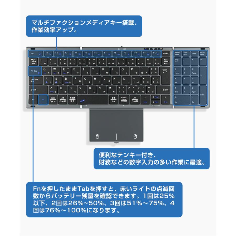 Bluetooth+2.4GHz】キーボード ワイヤレス 折りたたみ Bluetooth