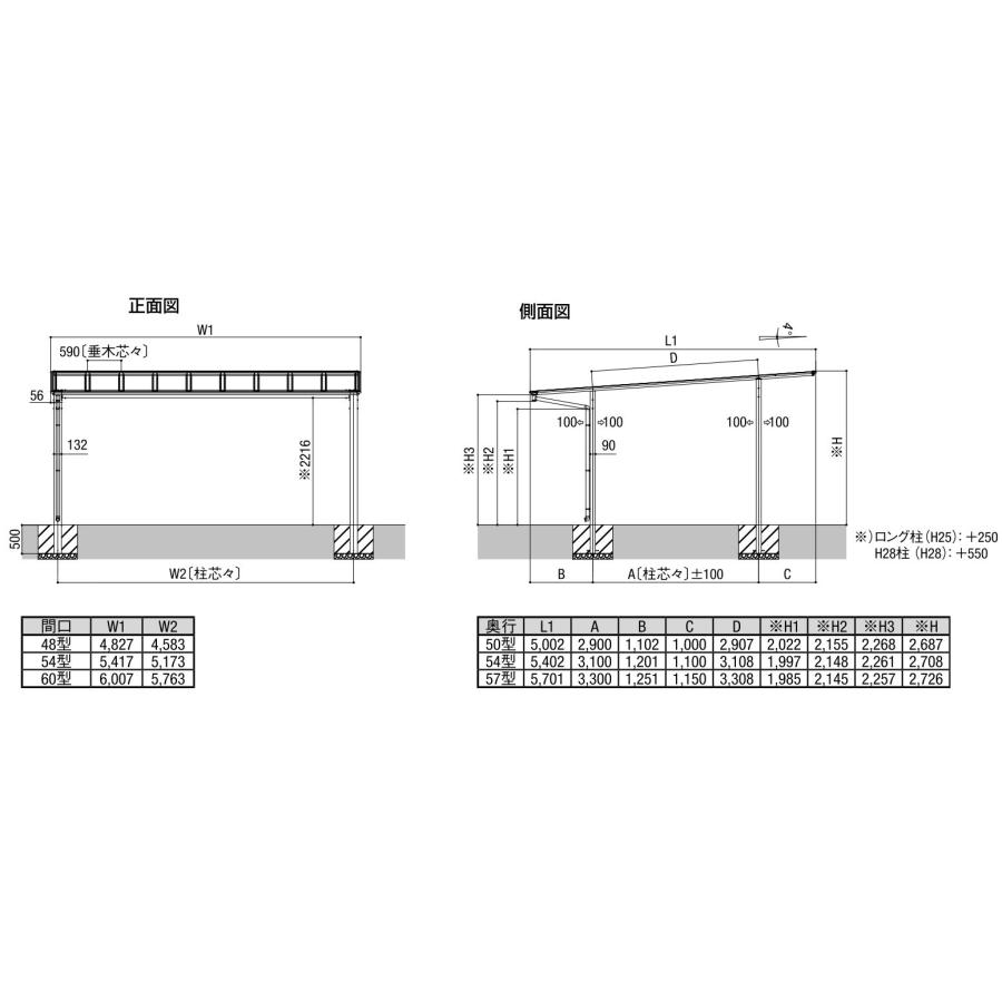 ネスカ カーポート 2台用 工事付 ネスカF 54-57型 H28 オールブラック