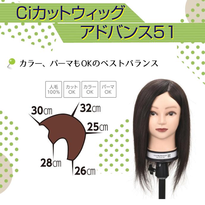 Ciカットウィッグ アドバンス 51 人毛100％ (毛量110g)【カット