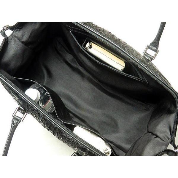 ボストンバッグ 本革 カイマンクロコダイル 旅行用バッグ ブラック