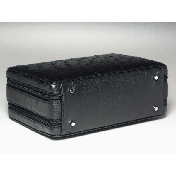 本革 オーストリッチ セカンドバッグ ミニトランク型 ブラック ハード