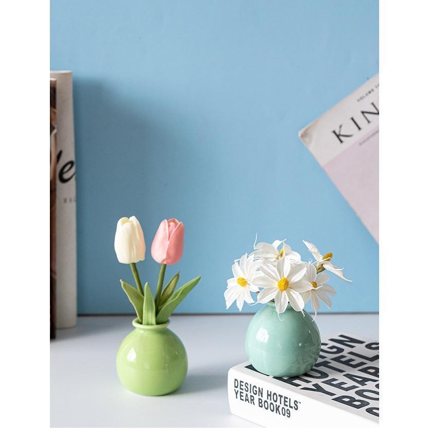 花瓶 花器 フラワーベース 陶器 置物 丸型 白 青 緑 単色 セラミック