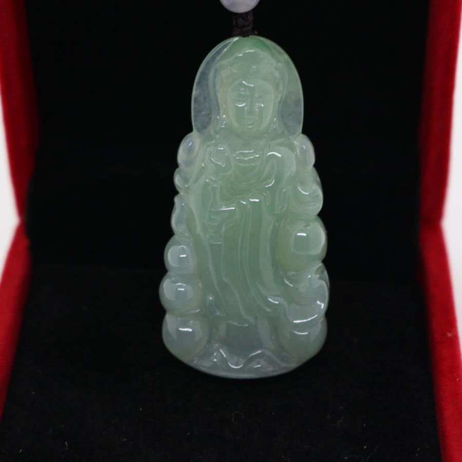 お守り 立像 観音菩薩 ミャンマー天然翡翠 ジェイダイト ヒスイ