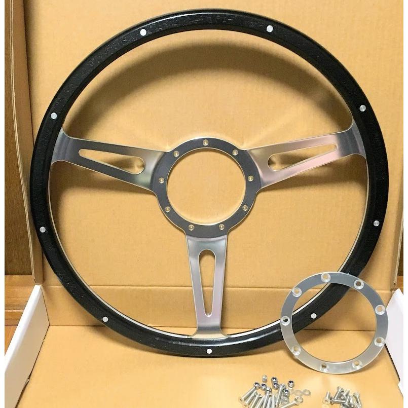 カスタム アルミ ビレット クラッシックウッド 黒漆 漆黒 ステアリング