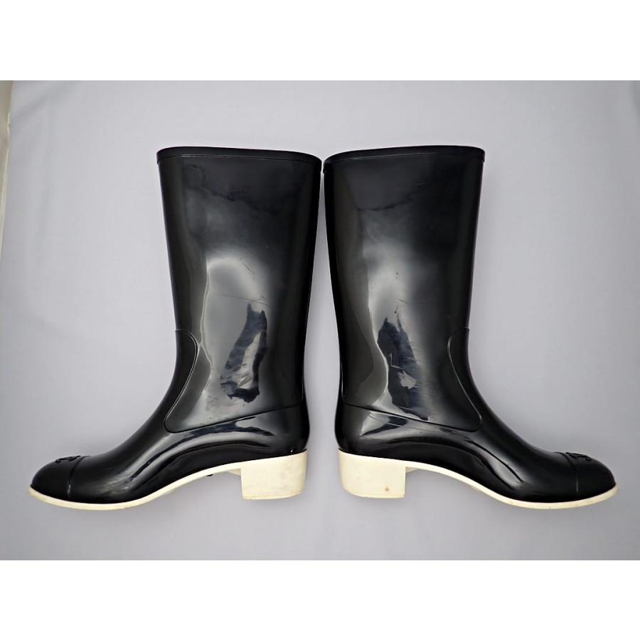 CHANEL（シャネル） レインブーツ ブラックxアイボリー 37 カメリア