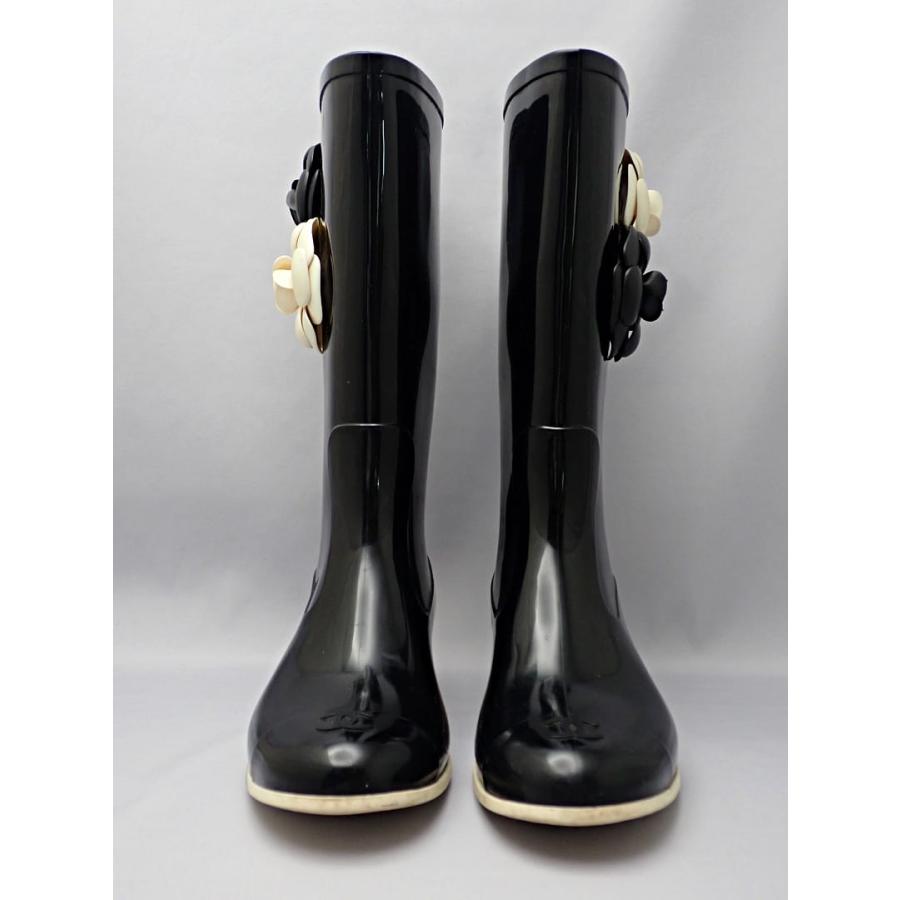CHANEL（シャネル） レインブーツ ブラックxアイボリー 37 カメリア