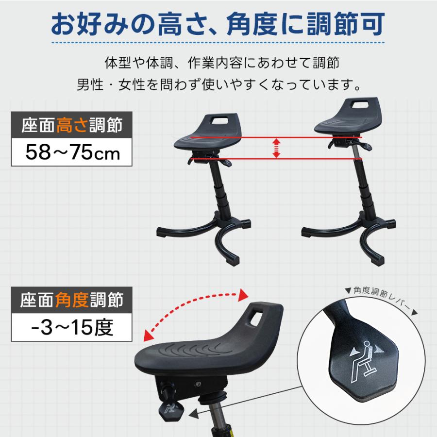 ワーキングサポートチェア 高さ調節 座面角度調節 立ち仕事