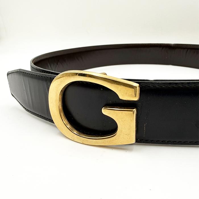 GUCCI グッチ 本革 レザーベルト ブラック 黒 ゴールドGバックル 送料