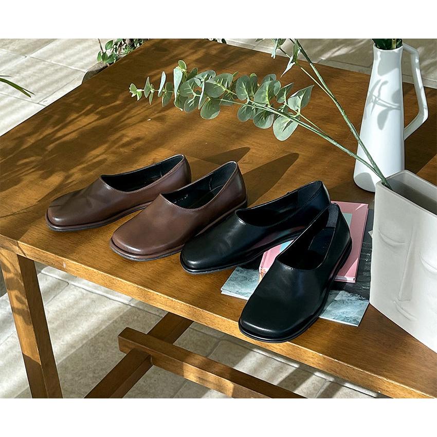 ローファー フラットシューズ スクエアトゥ レディース ローヒール 黒