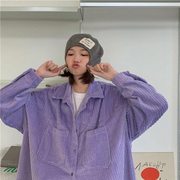 コーデュロイシャツ パープル ビッグシルエット 長袖 トップス ダンス