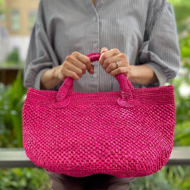 ラフィア編みバッグ ポット手提げ マグネット付き カゴバッグ