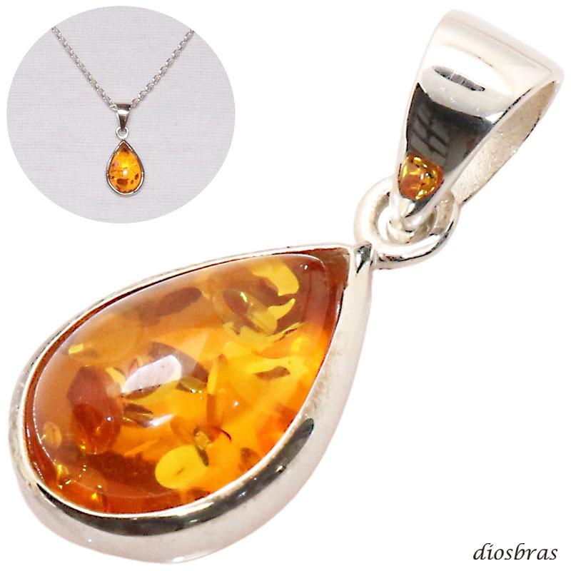 アンバー 琥珀 ペンダント しずく型 ドロップ ペンダント トップ