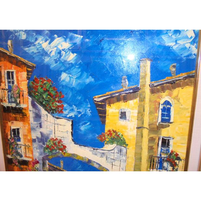 油絵 絵画 マルコ 作 「イタリア風景・アヴルッツォの古い街