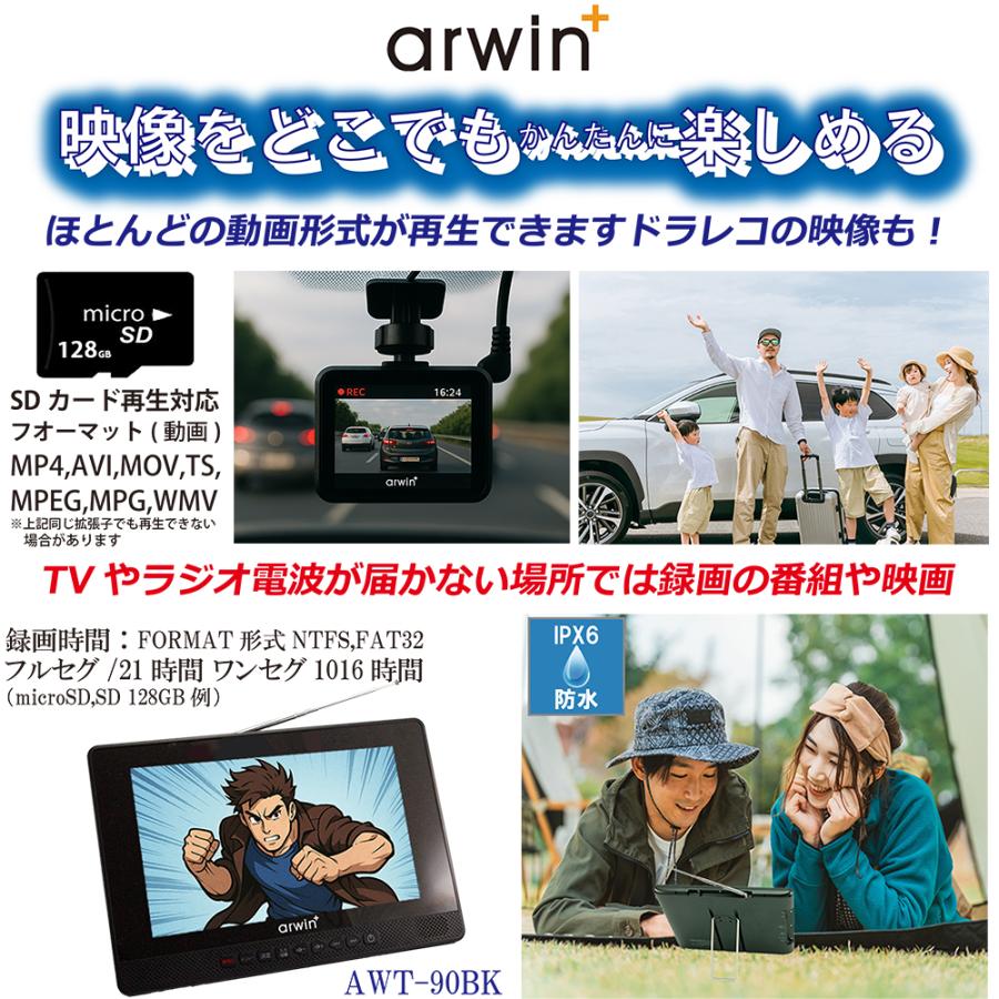 フルセグTV 7インチ ラジオ付 録画用マイクロSDカード（256G）つけ