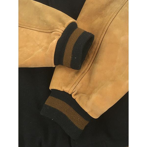 古着 90s Canada製 「ESPN」 テレビ 放送局 本革 レザー袖 メルトン