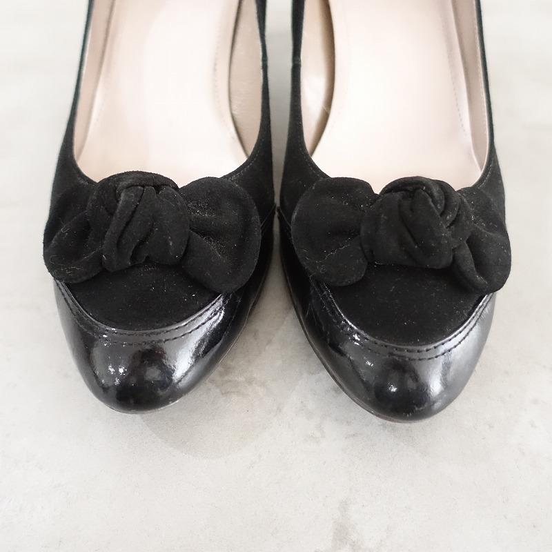 卑弥呼（HIMIKO） *リボン付きパンプス 25*黒ブラック皮革靴レザー