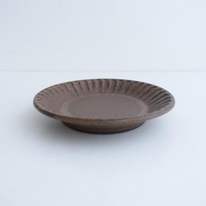 小澤基晴 *ブロンズ しのぎ 7寸皿*ブラウン茶プレート器うつわ食器