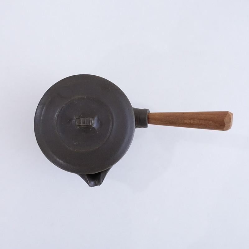 未使用】馬場勝文 *ふた付き耐熱ミルクパン 黒*ブラック作家木製【陶器