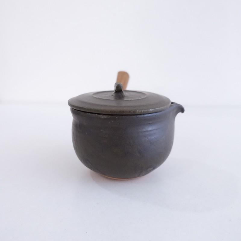 未使用】馬場勝文 *ふた付き耐熱ミルクパン 黒*ブラック作家木製【陶器